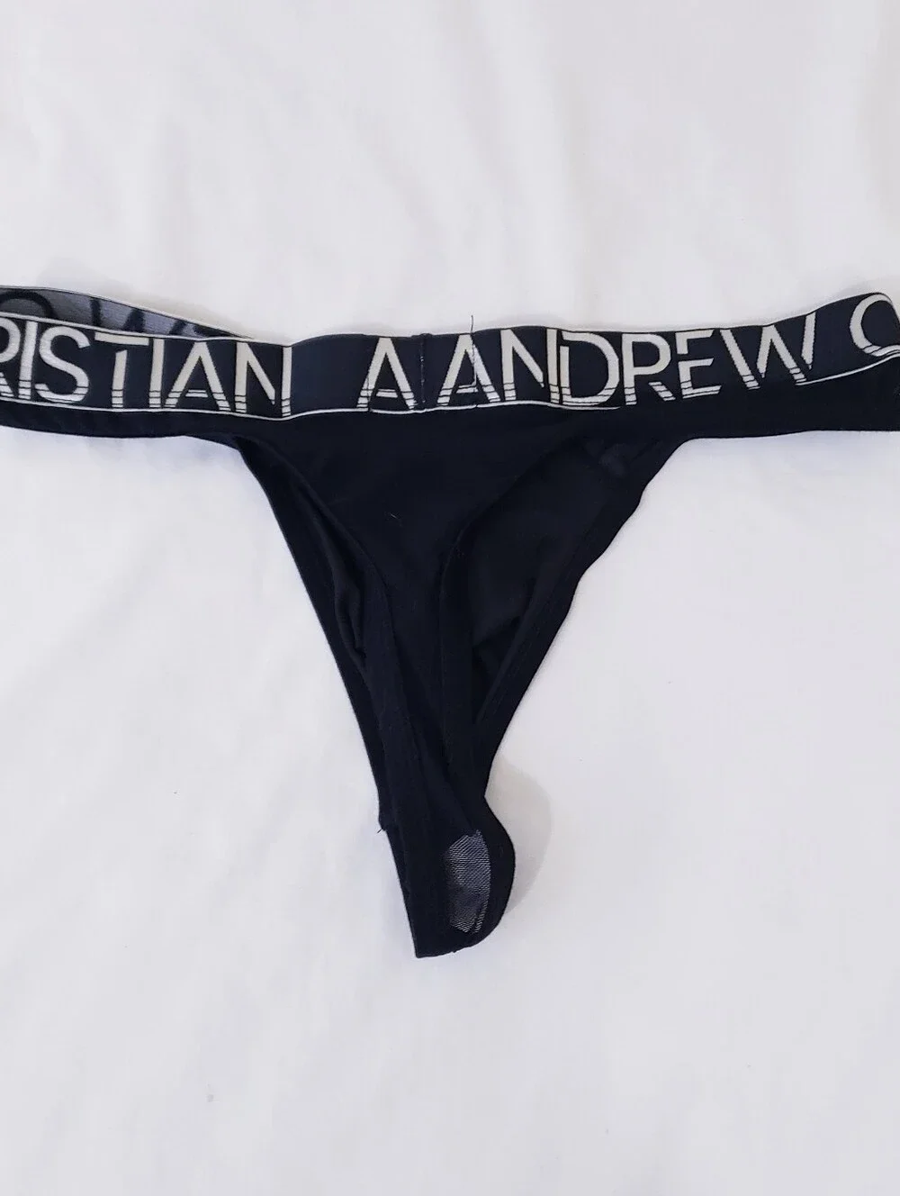 Andrew Christian Metallic Leopard Sheer Thong Black Silver Large Mesh RARE